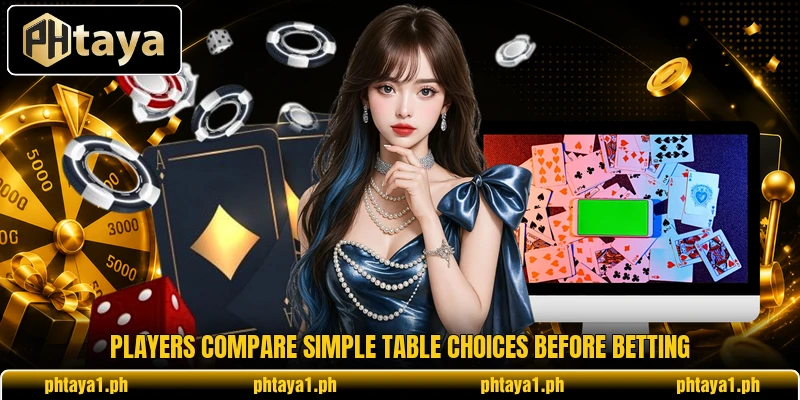 Players compare simple table choices before betting
