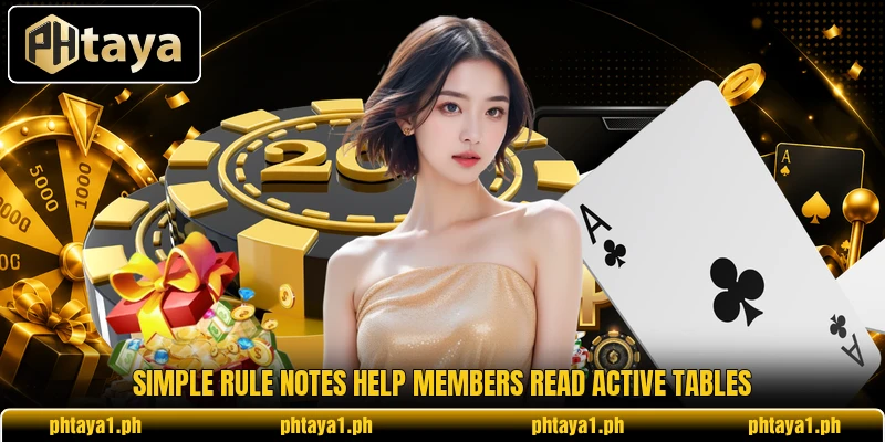 Simple rule notes help members read active tables Simple rule notes help members read active tables